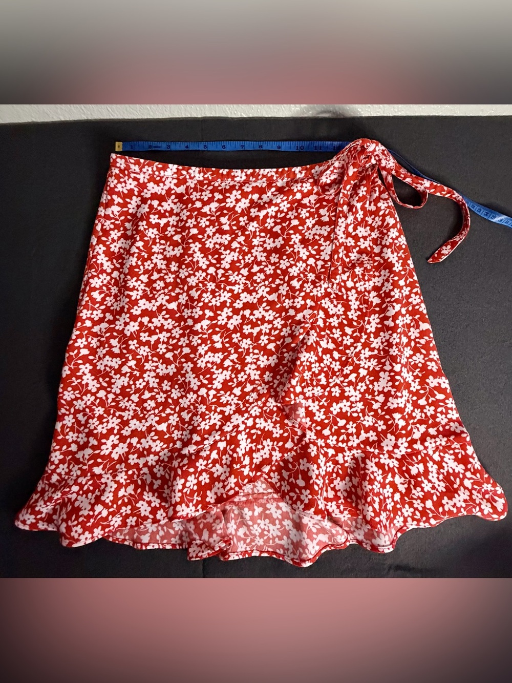 J.Crew Mercantile Red Orange Floral Faux Wrap Ruffle Skirt M